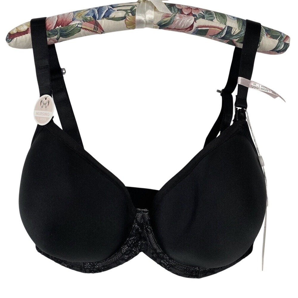 Cake Lingerie Womens Waffles Nursing Tshirt Bra 32J Black Full Coverage Support